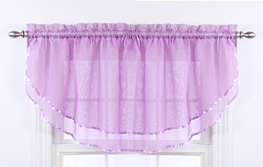 Sheer lavender baby nursery window valance with ribbon trim