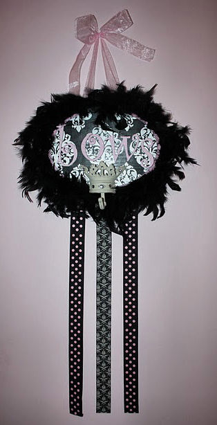 bow holder damask pink white and black princess crown polka dots