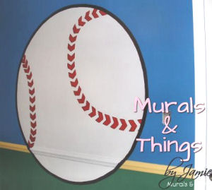 Large baseball baby nursery wall mural with chair rail