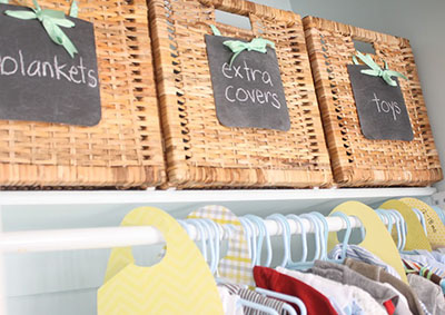 DIY chalkboard baby nursery bins closet organizers. Organization baskets.