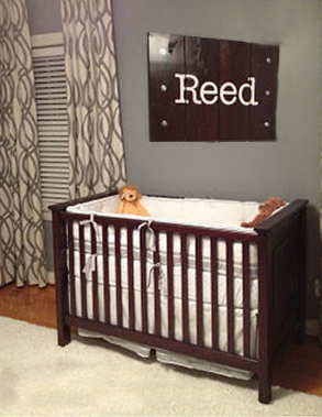 Modern gray and cream baby boy nursery room