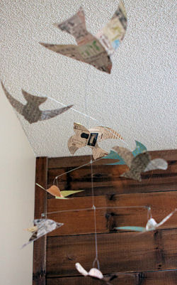 Homemade DIY paper bird baby crib mobile