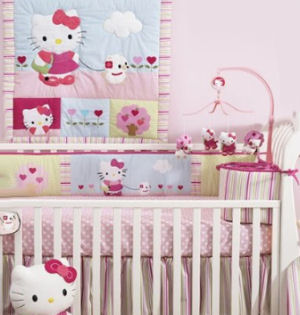 Baby girl Hello Kitty nursery crib bedding set with stripes