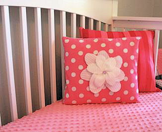 Watermelon pink baby bedding set homemade by mom for her baby girl nursery room