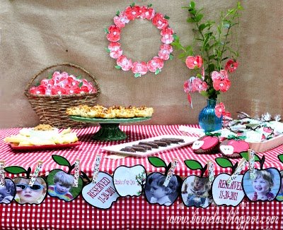 Fall red apple theme baby shower dessert table