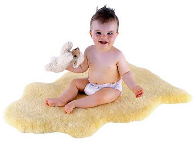 Natural sheepskin baby rug, blanket or comforter