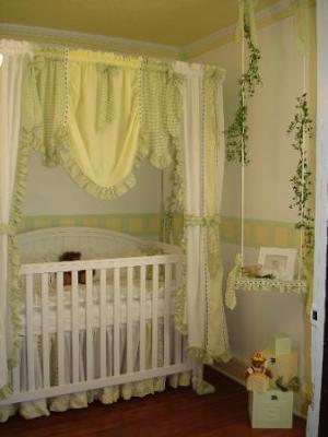 Yellow, White and Green Gingham Checks Nursery Bedding Pictures 