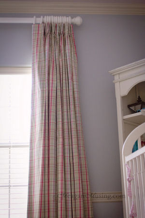 Pink blue and white plaid floor length nursery curtains