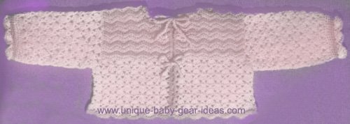 Vintage crochet baby sweater pattern with scallops picot crocheted ties.