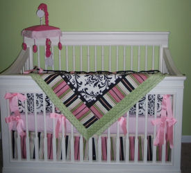 hot pink white black lime green damask baby crib bedding set girls nursery