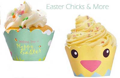 Easter baby shower cupcake wrappers liners baby chicks bunny rabbit quotes