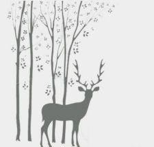 Forest scene wall stickers with trees, leaves and deer on light neutral wall paint color