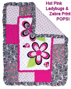 Hot pink ladybug baby girl crib bedding set with zebra print for the nursery room