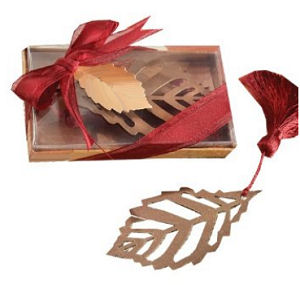 Fall shower favor leaf bookmark with tassel and gift box