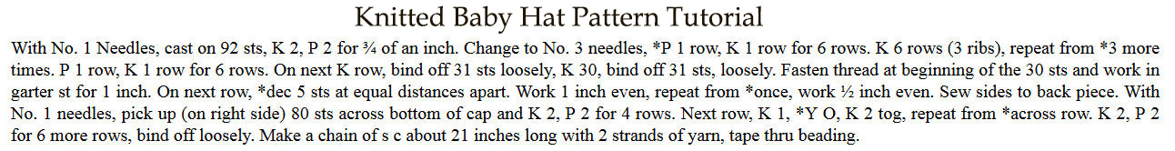 Free vintage knit baby hat cap pattern tutorial with knitted ties and beading gathers