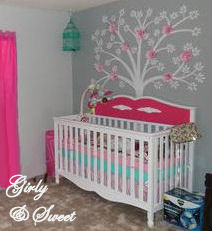 Pink and Gray girly nursery decorated in a baby owl forest theme