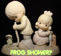 precious moments collectible figurine frog garden hose boy girl