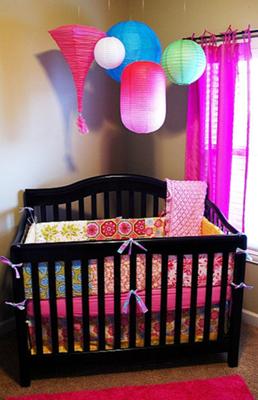 Quilt Inspired Baby Girl Nursery Design With Colorful Lanterns