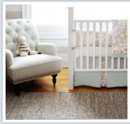 Custom DIY baby bedding set featuring polka dots chevron stripes and Suzani pattern in taupe