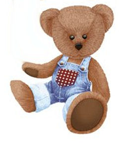 Baby teddy bear nursery wall stickers and decals in blue denim, brown and red