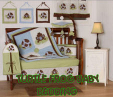 chocolate brown lime green turtle frog baby nursery crib bedding