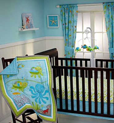 mod turtle drapes baby crib bedding nursery sets blue brown polka dots modern 