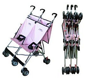 Pink lightweight double umbrella baby stroller by Lmntree