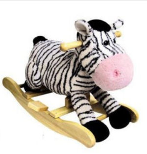 Pink and black zebra print rocking horse for a baby girl nursery