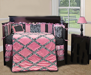 Pink and black zebra princess nursery ideas with baby bedding